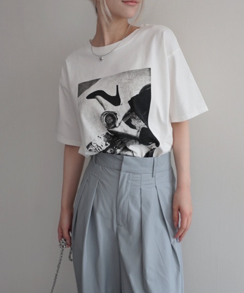 Rashik】モノトーンフォトプリントTシャツ（Tシャツ/カットソー