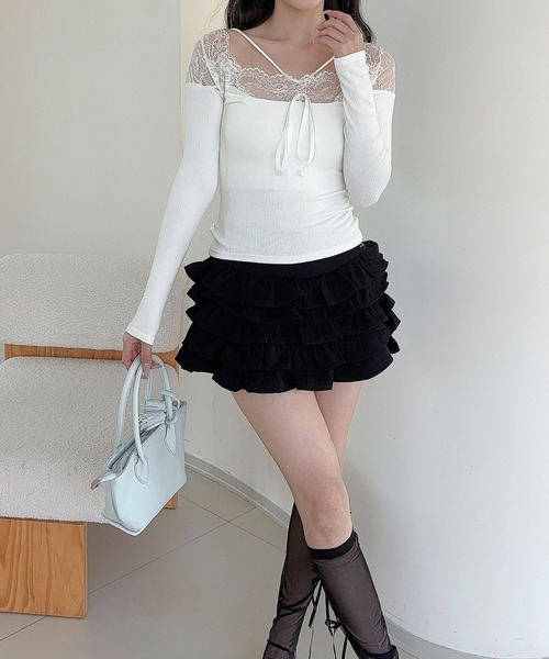 Jasmine Grandiflorum(ジャスミングランディフローラム)の「【Jasmine】ティアードフリルミニスカート(スカート・レディース・ブラック/グレー・M/S)」の15枚目の写真
