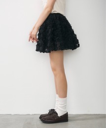 フラワーモチーフチュールミニスカート / flower motif tulle mini skirt