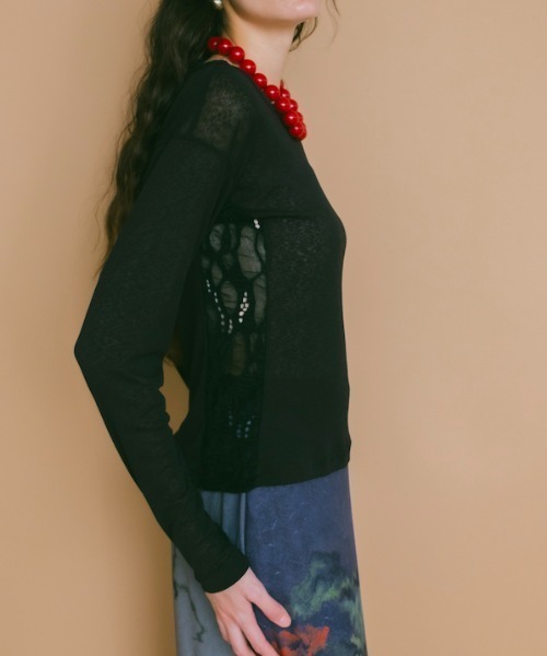 sahara(サハラ)の「Side Lace Top/サイドレースデザイントップス(Tシャツ/カットソー・レディース・ブラック/アイボリー/ピンク/ブラウン・FREE)」の3枚目の写真