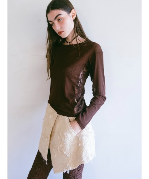 sahara(サハラ)の「Side Lace Top/サイドレースデザイントップス(Tシャツ/カットソー・レディース・ブラック/アイボリー/ピンク/ブラウン・FREE)」の5枚目の写真