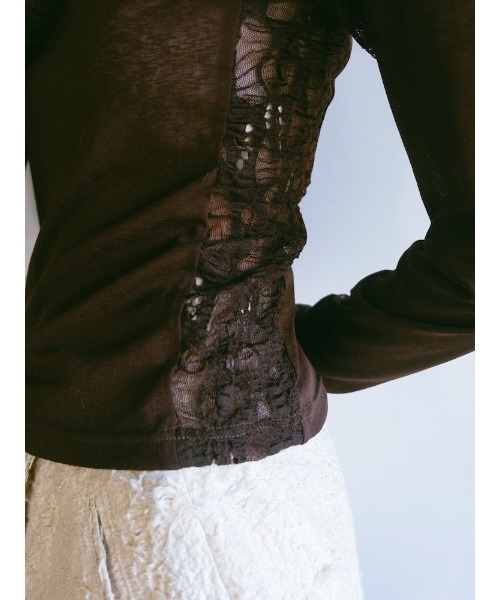 sahara(サハラ)の「Side Lace Top/サイドレースデザイントップス(Tシャツ/カットソー・レディース・ブラック/アイボリー/ピンク/ブラウン・FREE)」の10枚目の写真