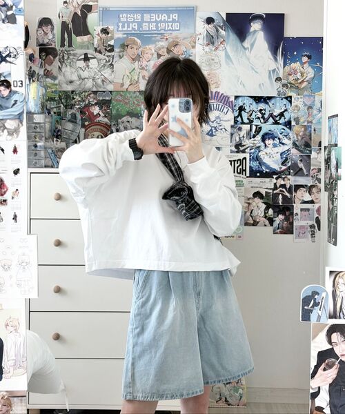 PRINOAR（プリノア）の「リファインドヒューズ ヘビーウェイトクロップ長袖Tシャツ - ホワイト（Tシャツ/カットソー・レディース・ホワイト・MEDIUM/LARGE/X-LARGE）」の8枚目の写真