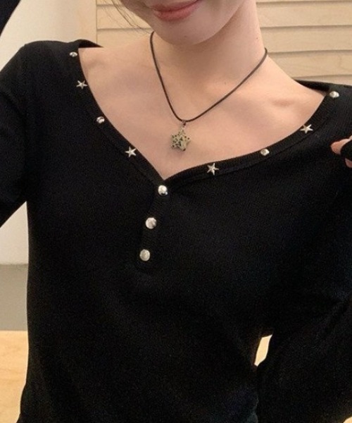 LADY LIKE（レディライク）の「スタッズ付きヘンリーネックロンT（Tシャツ/カットソー・レディース・ブラック・M）」の10枚目の写真