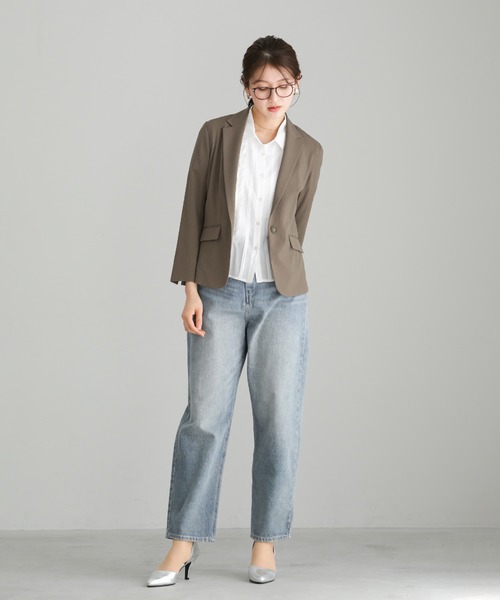 WHITE JOOLA（ホワイトジョーラ）の「【 UVカット・速乾・洗える 】 リネンライクツイル・テーラードジャケット（テーラードジャケット・レディース・ネイビー/モカ/グレー/ブルーグレー・S/L/M）」の9枚目の写真
