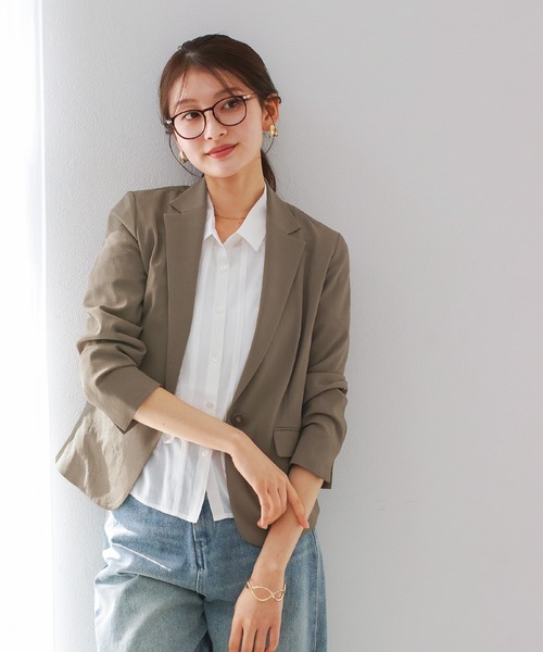 WHITE JOOLA（ホワイトジョーラ）の「【 UVカット・速乾・洗える 】 リネンライクツイル・テーラードジャケット（テーラードジャケット・レディース・ネイビー/モカ/グレー/ブルーグレー・S/L/M）」の10枚目の写真