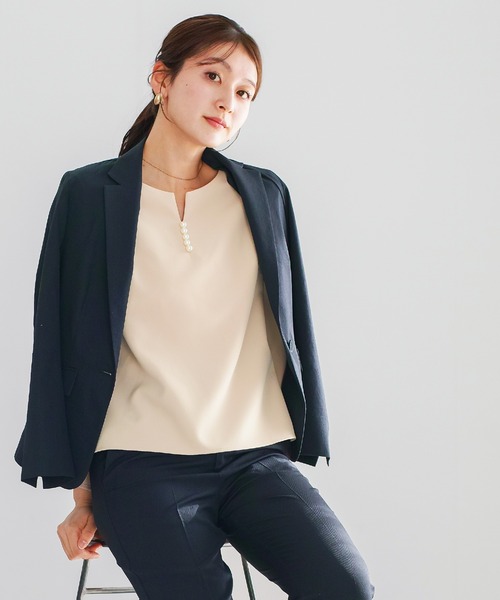 WHITE JOOLA（ホワイトジョーラ）の「【 UVカット・速乾・洗える 】 リネンライクツイル・テーラードジャケット（テーラードジャケット・レディース・ネイビー/モカ/グレー/ブルーグレー・S/L/M）」の18枚目の写真