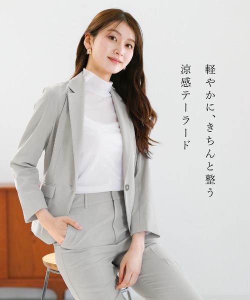 WHITE JOOLA（ホワイトジョーラ）の「【 UVカット・速乾・洗える 】 リネンライクツイル・テーラードジャケット（テーラードジャケット・レディース・ネイビー/モカ/グレー/ブルーグレー・S/L/M）」の22枚目の写真