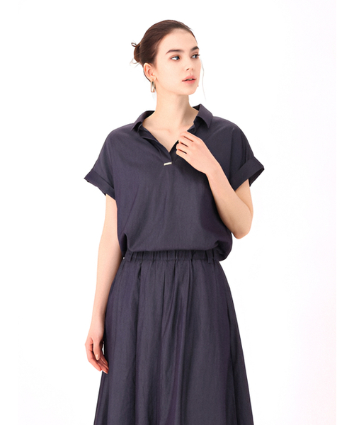 ACUD(アクド)の「Half Sleeve Glossy Set-up _Denim(ワンピース・レディース・ネイビー・FREE)」の4枚目の写真