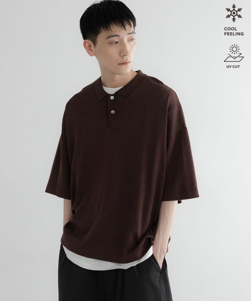 LOWRYS FARM(ローリーズファーム)の「【LFM(U)】シアーニットポロSS/接触冷感・UVカット・アンチピリング 771107(Tシャツ/カットソー・メンズ・グリーン/ブラウン/ライトブルー/ブラック・MEDIUM/LARGE)」の2枚目の写真