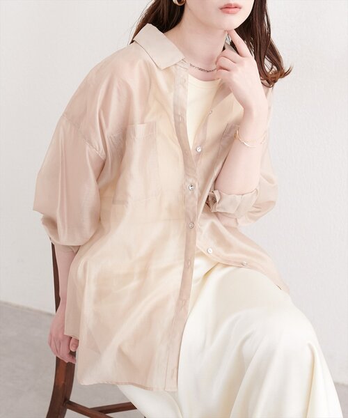 natural couture（ナチュラルクチュール）の「【sherbet line】接触冷感ベーシックシアーシャツ（シャツ/ブラウス・レディース・ネイビー/ブラウン/ピンク/その他2/その他1/ブルー/オフホワイト/グレイッシュベージュ・FREE）」の3枚目の写真