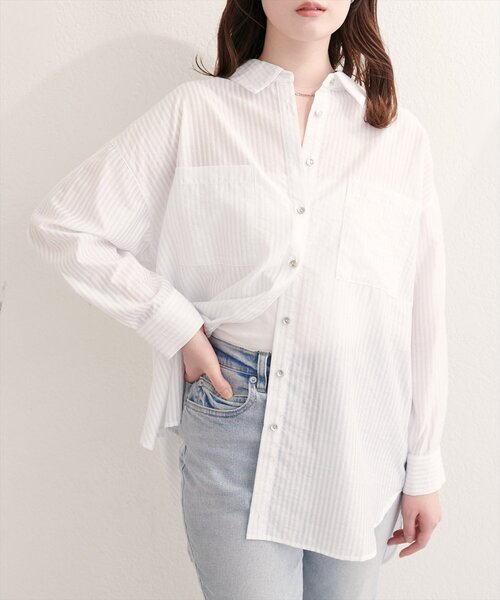 natural couture（ナチュラルクチュール）の「【sherbet line】接触冷感ベーシックシアーシャツ（シャツ/ブラウス・レディース・ネイビー/ブラウン/ピンク/その他2/その他1/ブルー/オフホワイト/グレイッシュベージュ・FREE）」の10枚目の写真