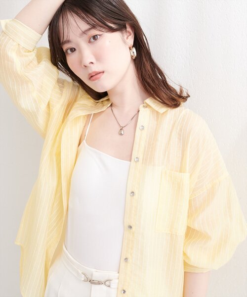 natural couture（ナチュラルクチュール）の「【sherbet line】接触冷感ベーシックシアーシャツ（シャツ/ブラウス・レディース・ネイビー/ブラウン/ピンク/その他2/その他1/ブルー/オフホワイト/グレイッシュベージュ・FREE）」の12枚目の写真