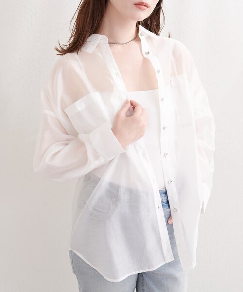 natural couture（ナチュラルクチュール）の「【sherbet line】接触冷感ベーシックシアーシャツ（シャツ/ブラウス・レディース・ネイビー/ブラウン/ピンク/その他2/その他1/ブルー/オフホワイト/グレイッシュベージュ・FREE）」の15枚目の写真