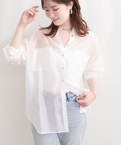 natural couture（ナチュラルクチュール）の「【sherbet line】接触冷感ベーシックシアーシャツ（シャツ/ブラウス・レディース・ネイビー/ブラウン/ピンク/その他2/その他1/ブルー/オフホワイト/グレイッシュベージュ・FREE）」の16枚目の写真