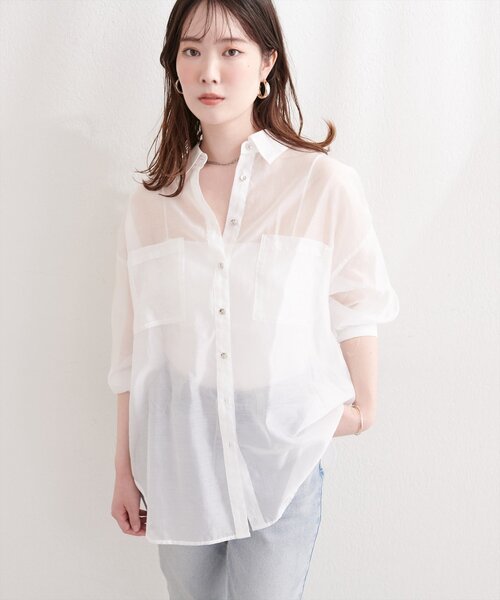 natural couture（ナチュラルクチュール）の「【sherbet line】接触冷感ベーシックシアーシャツ（シャツ/ブラウス・レディース・ネイビー/ブラウン/ピンク/その他2/その他1/ブルー/オフホワイト/グレイッシュベージュ・FREE）」の17枚目の写真