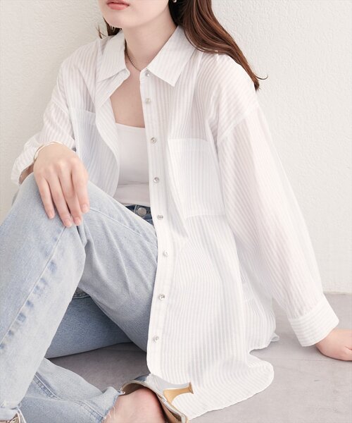natural couture（ナチュラルクチュール）の「【sherbet line】接触冷感ベーシックシアーシャツ（シャツ/ブラウス・レディース・ネイビー/ブラウン/ピンク/その他2/その他1/ブルー/オフホワイト/グレイッシュベージュ・FREE）」の7枚目の写真