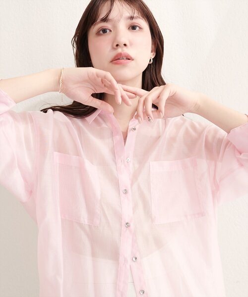 natural couture（ナチュラルクチュール）の「【sherbet line】接触冷感ベーシックシアーシャツ（シャツ/ブラウス・レディース・ネイビー/ブラウン/ピンク/その他2/その他1/ブルー/オフホワイト/グレイッシュベージュ・FREE）」の9枚目の写真