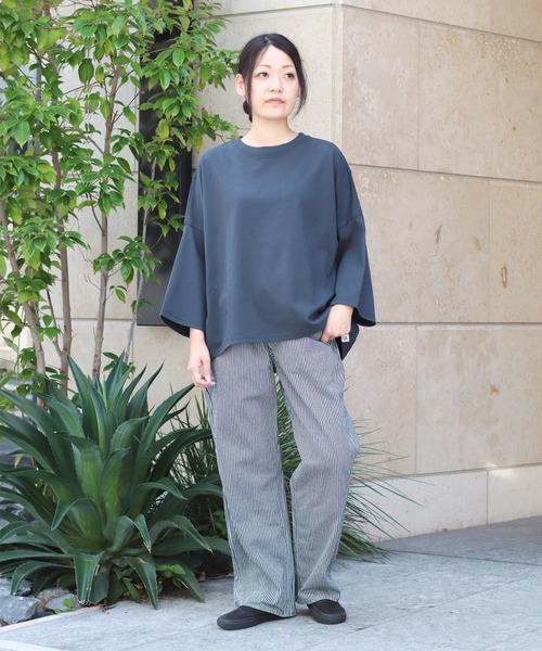 OMNIGOD womens / オムニゴッド] ヒッコリーデニム ルーズイージー