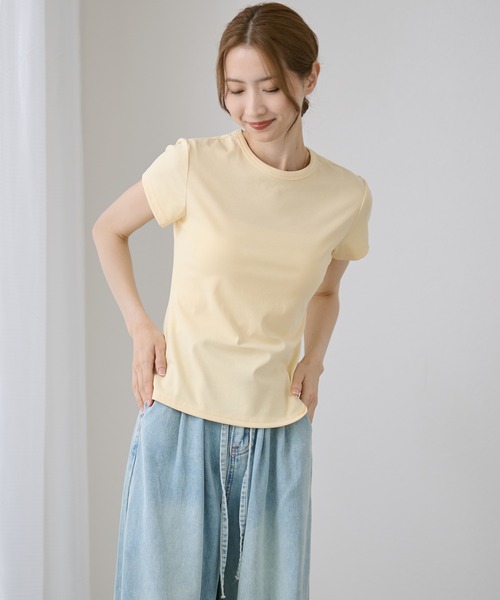 DAYRA(デイラ)の「ベーシック コンパクト 半袖T シャツ(Tシャツ/カットソー・レディース・ブルー/イエロー/ホワイト/ピンク/ブラック・M/L)」の16枚目の写真