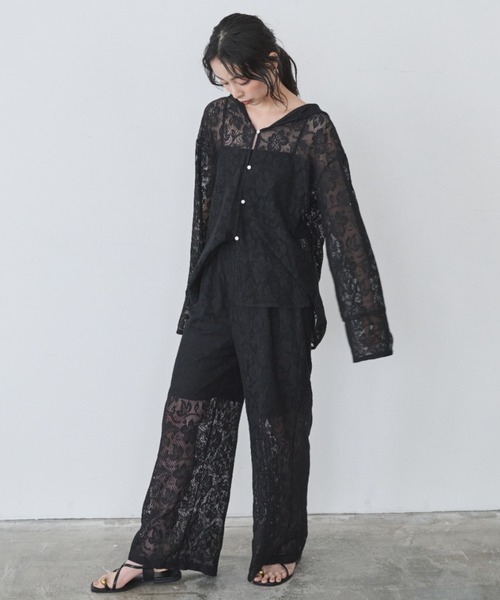 Anclear oui(アンクリアウィ)の「ウエストリボンレースイージーパンツ(その他パンツ・レディース・アイボリー/ブラック・F)」の15枚目の写真