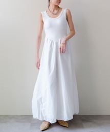 DOLLUPOOPS | Padded Mixed-Media Maxi Dress(カップ付異素材ドッキングマキシワンピース)(ワンピース)