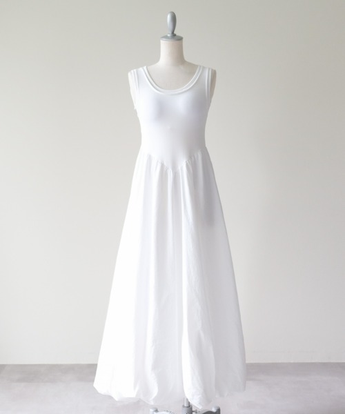 DOLLUPOOPS(ドールアップウップス)の「Padded Mixed-Media Maxi Dress(カップ付異素材ドッキングマキシワンピース)(ワンピース・レディース・オフホワイト/ブラック・FREE)」の7枚目の写真