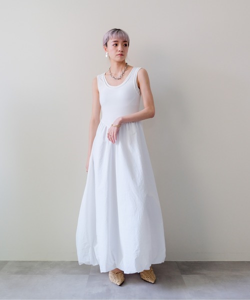 DOLLUPOOPS(ドールアップウップス)の「Padded Mixed-Media Maxi Dress(カップ付異素材ドッキングマキシワンピース)(ワンピース・レディース・オフホワイト/ブラック・FREE)」の11枚目の写真