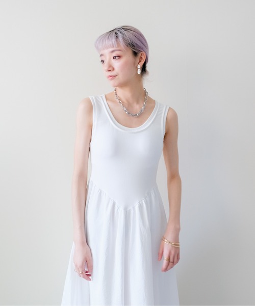 DOLLUPOOPS(ドールアップウップス)の「Padded Mixed-Media Maxi Dress(カップ付異素材ドッキングマキシワンピース)(ワンピース・レディース・オフホワイト/ブラック・FREE)」の13枚目の写真