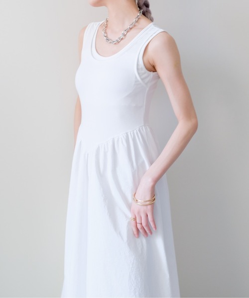 DOLLUPOOPS(ドールアップウップス)の「Padded Mixed-Media Maxi Dress(カップ付異素材ドッキングマキシワンピース)(ワンピース・レディース・オフホワイト/ブラック・FREE)」の12枚目の写真