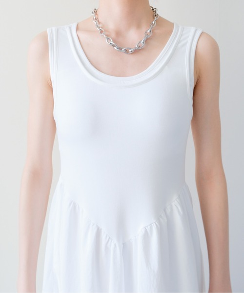 DOLLUPOOPS(ドールアップウップス)の「Padded Mixed-Media Maxi Dress(カップ付異素材ドッキングマキシワンピース)(ワンピース・レディース・オフホワイト/ブラック・FREE)」の15枚目の写真
