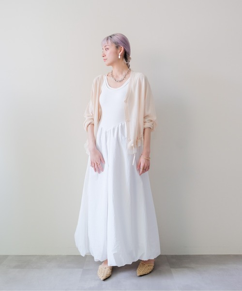 DOLLUPOOPS(ドールアップウップス)の「Padded Mixed-Media Maxi Dress(カップ付異素材ドッキングマキシワンピース)(ワンピース・レディース・オフホワイト/ブラック・FREE)」の17枚目の写真