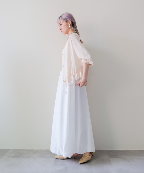 DOLLUPOOPS(ドールアップウップス)の「Padded Mixed-Media Maxi Dress(カップ付異素材ドッキングマキシワンピース)(ワンピース・レディース・オフホワイト/ブラック・FREE)」の18枚目の写真