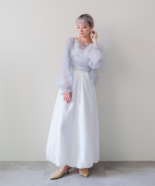 DOLLUPOOPS(ドールアップウップス)の「Padded Mixed-Media Maxi Dress(カップ付異素材ドッキングマキシワンピース)(ワンピース・レディース・オフホワイト/ブラック・FREE)」の3枚目の写真
