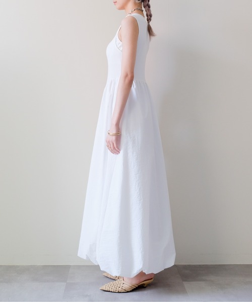 DOLLUPOOPS(ドールアップウップス)の「Padded Mixed-Media Maxi Dress(カップ付異素材ドッキングマキシワンピース)(ワンピース・レディース・オフホワイト/ブラック・FREE)」の5枚目の写真