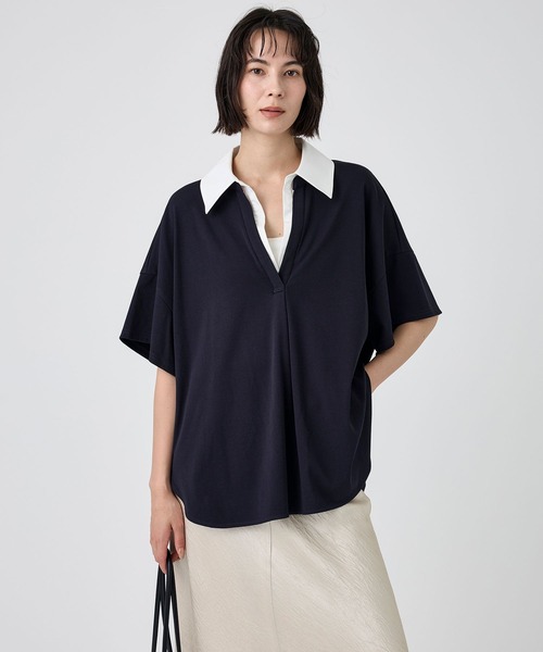 BABYLONE（バビロン）の「シャツドッキングハーフスリーブプルオーバー（Tシャツ/カットソー・レディース・グレー/ネイビー・フリー）」の2枚目の写真
