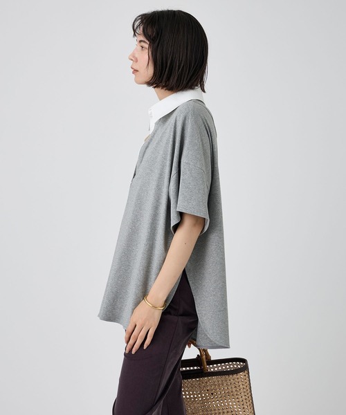 BABYLONE（バビロン）の「シャツドッキングハーフスリーブプルオーバー（Tシャツ/カットソー・レディース・グレー/ネイビー・フリー）」の5枚目の写真