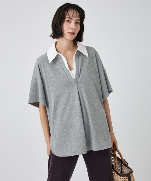 BABYLONE（バビロン）の「シャツドッキングハーフスリーブプルオーバー（Tシャツ/カットソー・レディース・グレー/ネイビー・フリー）」の3枚目の写真