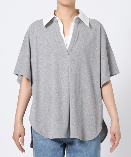 BABYLONE（バビロン）の「シャツドッキングハーフスリーブプルオーバー（Tシャツ/カットソー・レディース・グレー/ネイビー・フリー）」の12枚目の写真