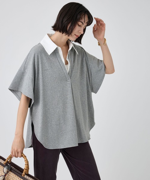 BABYLONE（バビロン）の「シャツドッキングハーフスリーブプルオーバー（Tシャツ/カットソー・レディース・グレー/ネイビー・フリー）」の4枚目の写真