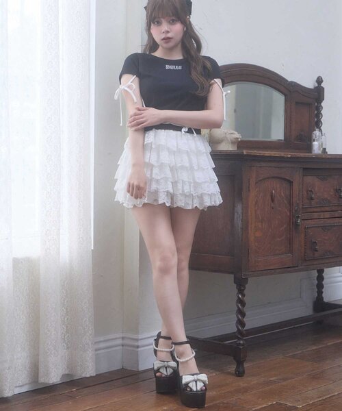 OLIVE des OLIVE（オリーブデオリーブ）の「【Belle Charme】Ribbon Detail Tee（Tシャツ/カットソー・レディース・オフホワイト/ピンク/ブラック・FREE）」の7枚目の写真