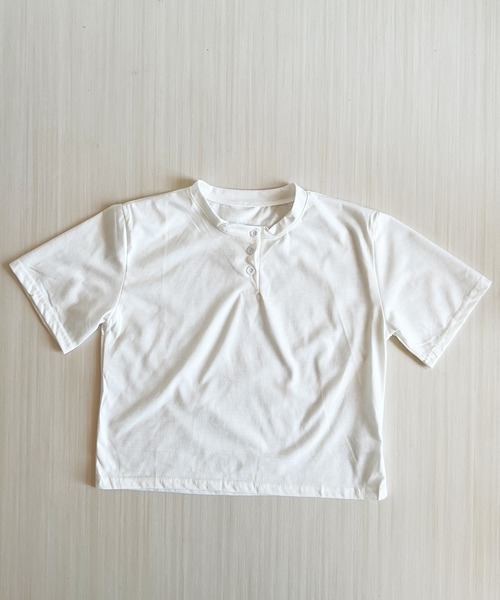 DiamondHearts（ダイヤモンドハーツ）の「コンパクトヘンリーネック Tシャツ（Tシャツ/カットソー・レディース・ホワイト/ブラック・FREE）」の3枚目の写真