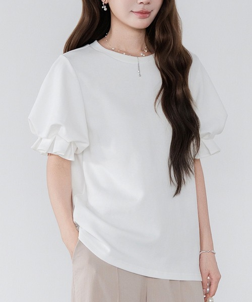 by LEGNA(バイレグナ)の「脱普通のTシャツパフタックタイプ(Tシャツ/カットソー・レディース・ホワイト/モカ/杢グレー/ブラック/チャコール・FREE)」の2枚目の写真
