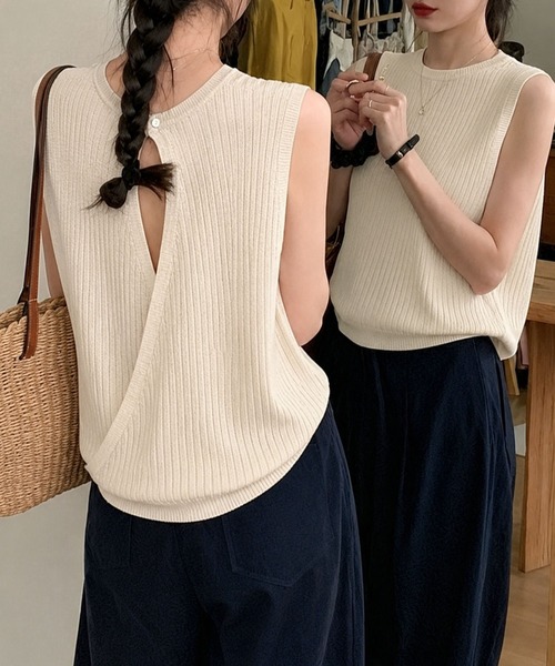 aimoha(アイモハ)の「バックスリットノースリーブリブニットトップス(その他トップス・レディース・ブラック/ベージュ・M)」の12枚目の写真
