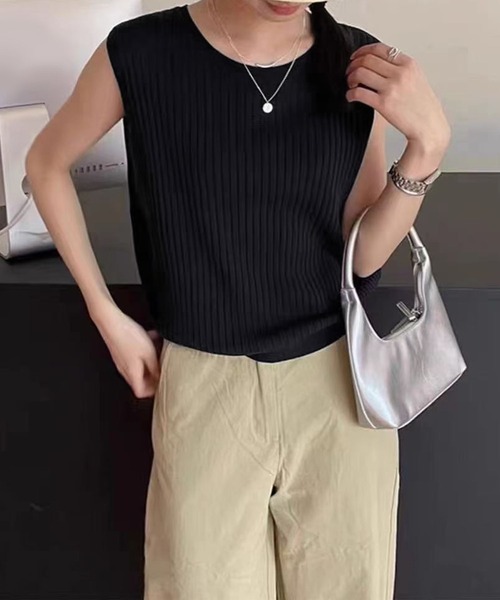 aimoha(アイモハ)の「バックスリットノースリーブリブニットトップス(その他トップス・レディース・ブラック/ベージュ・M)」の16枚目の写真