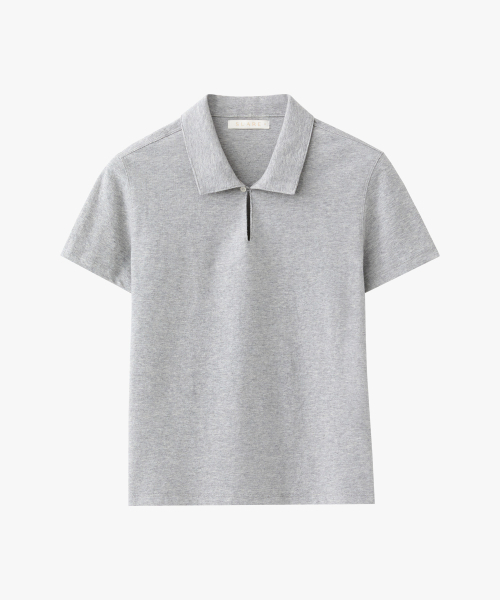 SUARE WOMEN(スアレウーマン)の「(ウィメンズ)ボタンカラー ハーフスリーブ メランジグレー(Tシャツ/カットソー・レディース・ライトグレー・SMALL/MEDIUM)」の2枚目の写真