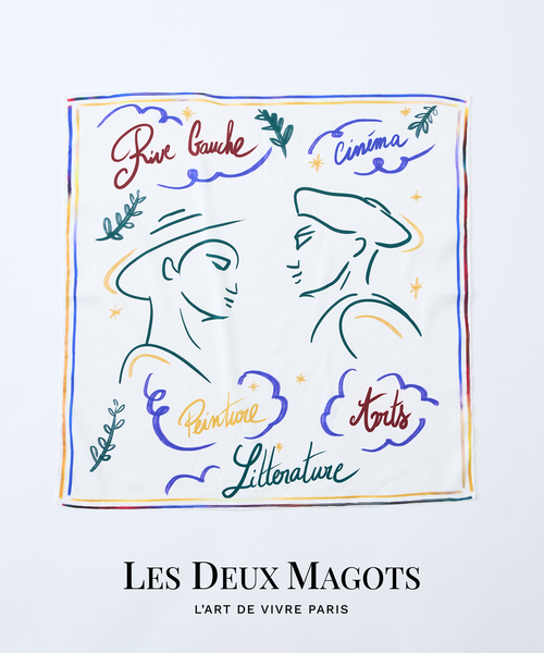 EDIFICE(エディフィス)の「LES DEUX MAGOTS (ドゥマゴ) アートスカーフ(マフラー・メンズ・ホワイト・FREE)」の1枚目の写真