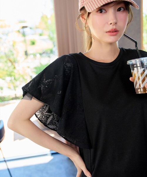 Tiaclasse(ティアクラッセ)の「レースフレアスリーブカットソートップス(Tシャツ/カットソー・レディース・オフホワイト/ブラック・M/L)」の14枚目の写真