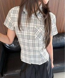【Y2Kガーリー】 レトロチェックブラウス