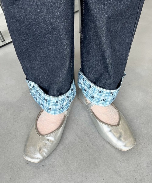 mul.(ムル)の「チェックリボンリブデニムパンツ(デニムパンツ・レディース・ブルー・FREE)」の6枚目の写真